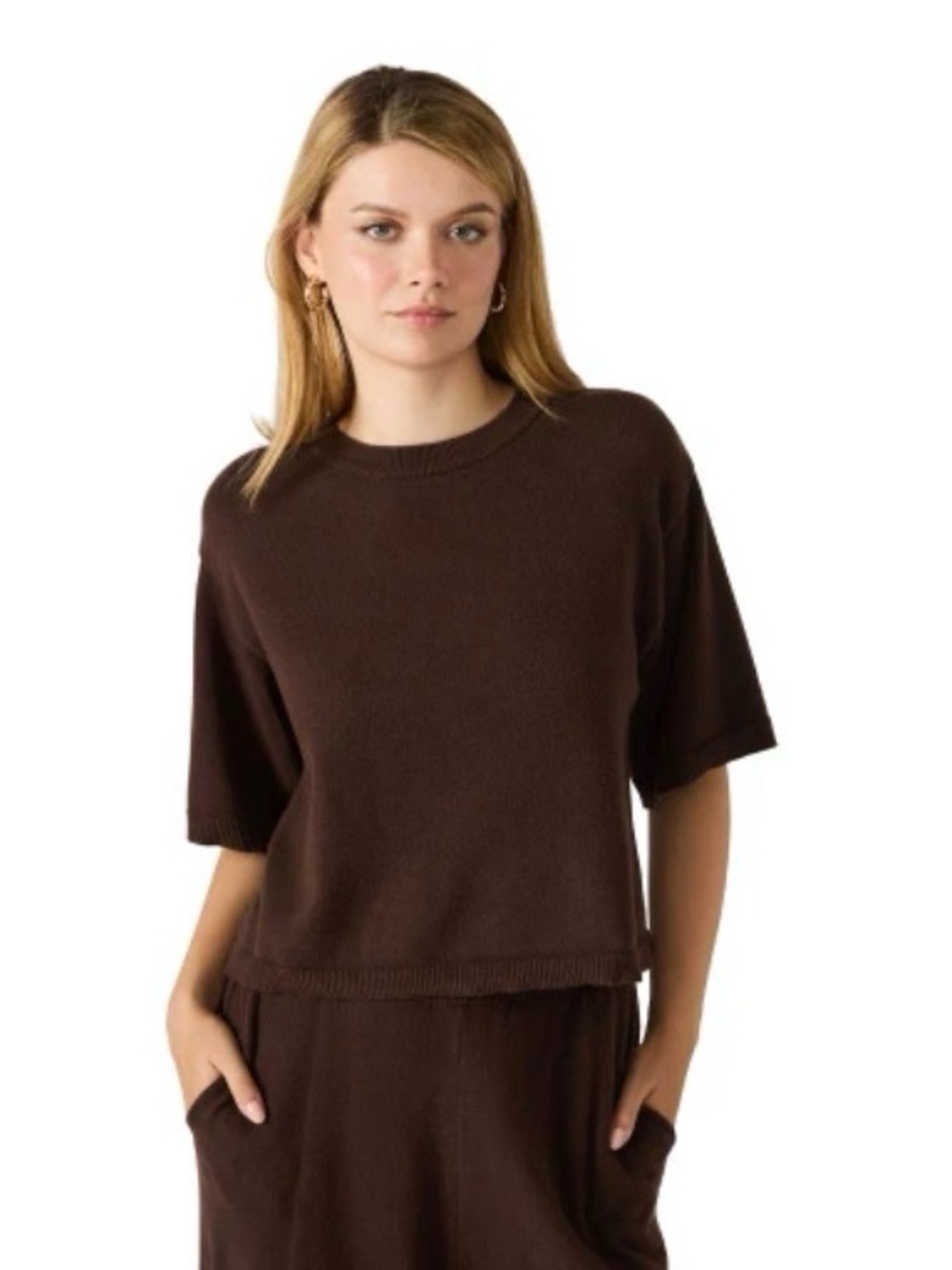 Steve Madden Short-Sleeve Crewneck Sweater with Scarf Size XS